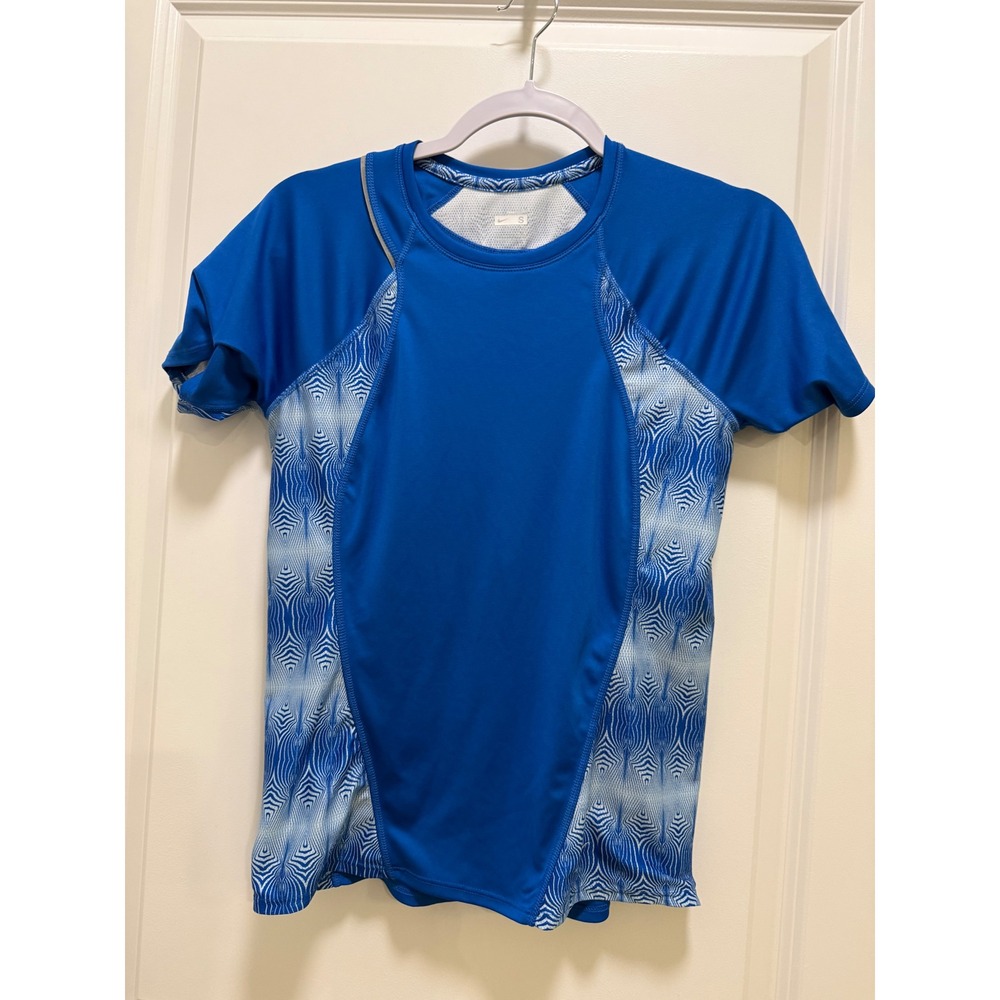 Nike Fit Dry Blue Geometric Pattern Short Sleeve Athletic Training Shirt Mens S